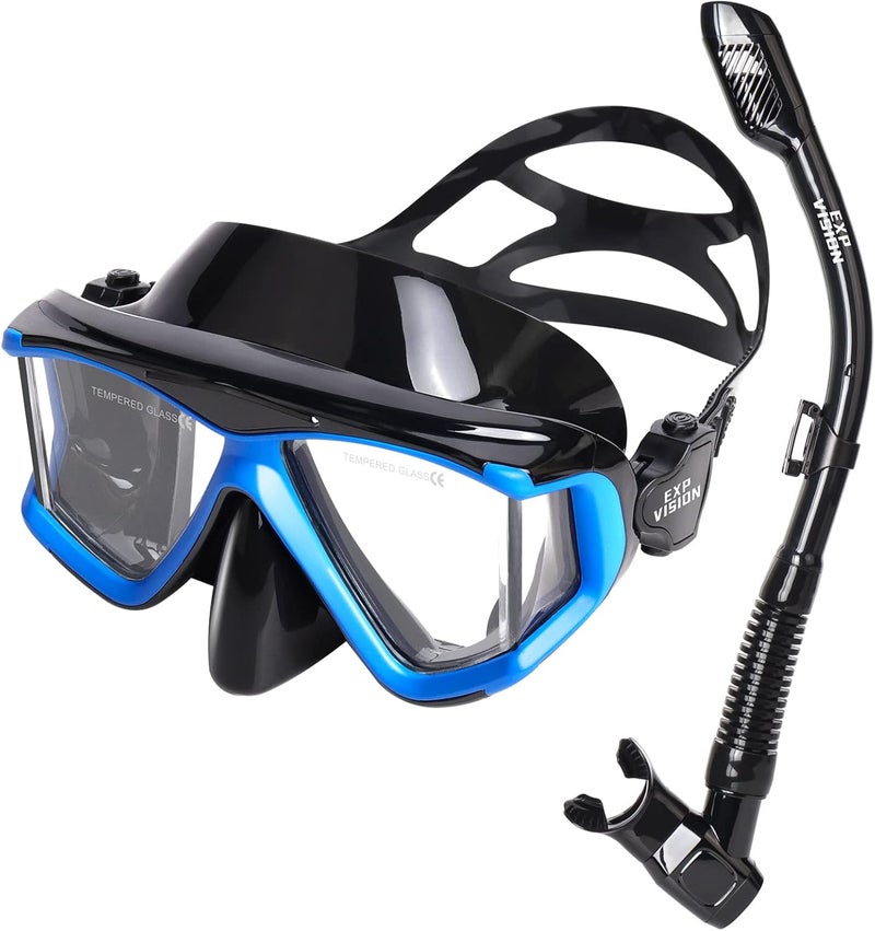 EXP VISION Snorkel Set Pano 4 Adult Snorkeling Gear, Professional Anti-Fog Snorkel Mask Dry Top Snorkel, Tempered Glass Scuba Diving Mask for Freediving, Snorkeling and Swimming - Image 1